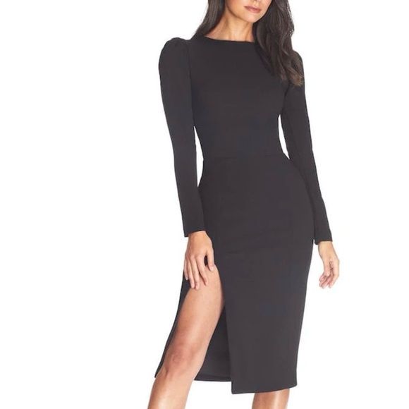 NWT Dress the Population Nadia Black Puff Sleeve Dress XS Structured Sculpted - Picture 2 of 14